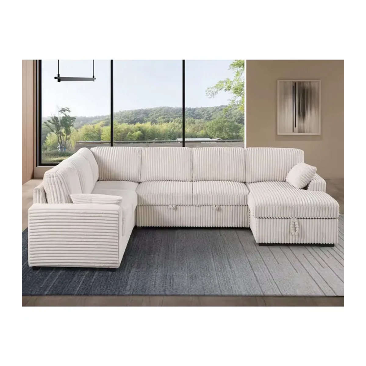 Pinzhi Home Modernes U-förmiges Klappbares Schlafsofa als Einzelnes Ecksofa für dein Wohnzimmer in Weiß oder Beige - Bild 1