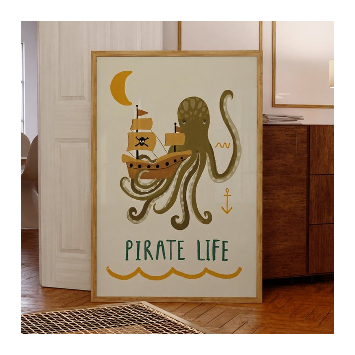 Piratenleben von Little Peach And Pip Retro-Wandkunstdruck als mehrfarbiges Leinwandgemälde im Vintage-Stil für Kinder und Wohnräume - Bild 1