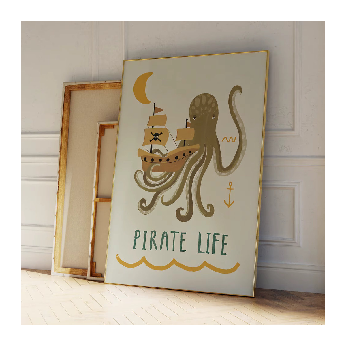 Piratenleben von Little Peach And Pip Retro-Wandkunstdruck als mehrfarbiges Leinwandgemälde im Vintage-Stil für Kinder und Wohnräume - Bild 4