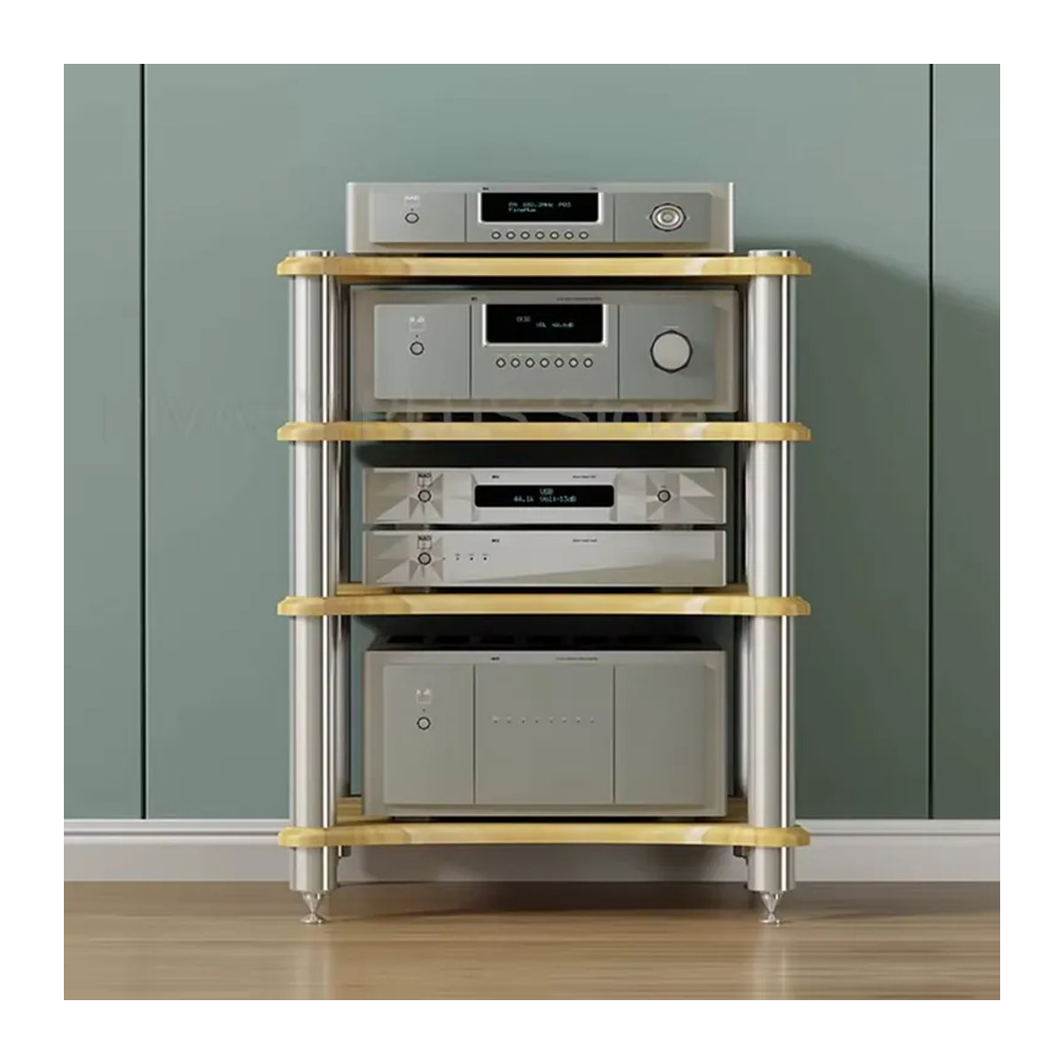 PIVASY Audio Rack aus Edelstahl mit Anti-Vibrations-Spikes für Verstärker und Kopfhörer, 1-4-lagig, Silber/Weiß - Bild 2