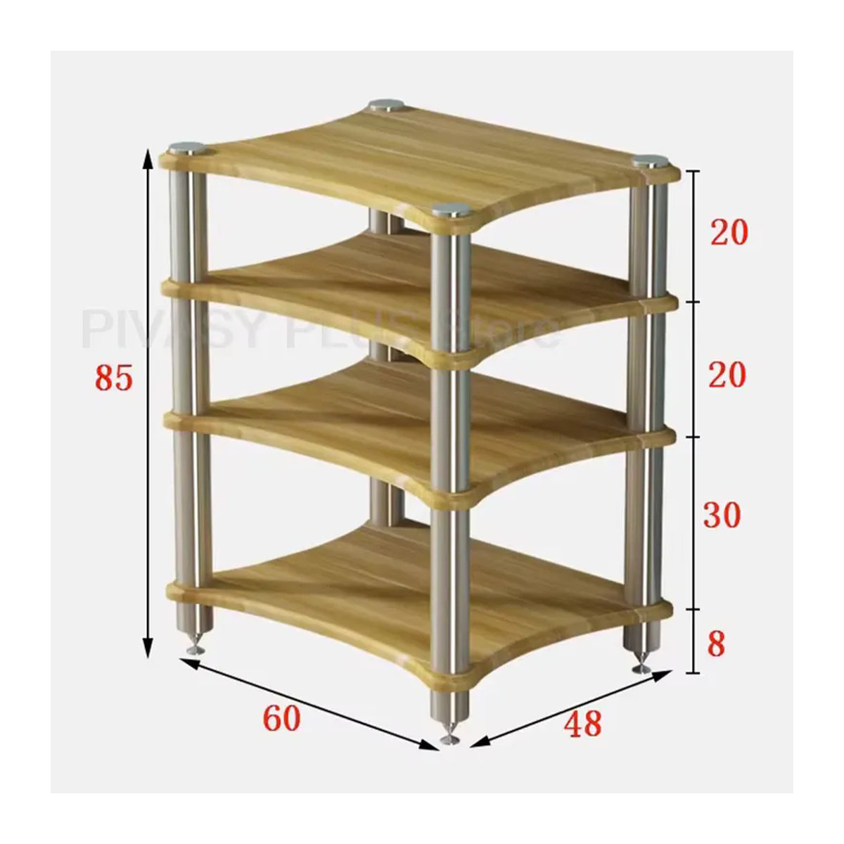 PIVASY Audio Rack aus Edelstahl mit Anti-Vibrations-Spikes für Verstärker und Kopfhörer, 1-4-lagig, Silber/Weiß - Bild 6