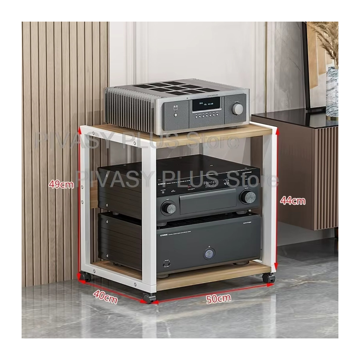 PIVASY HiFi-Rack aus Stahl mit Rollen, Einstellbare Medienkonsole für 2-5 Geräte in Schwarz/Weiß - Bild 6
