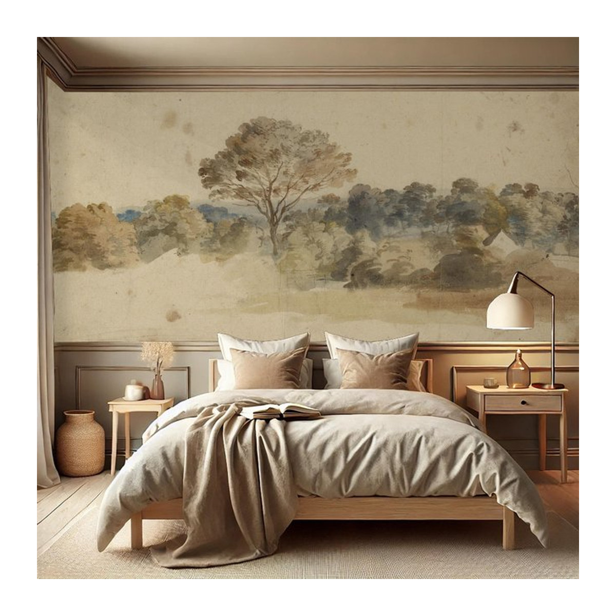 Pixel&Wall Vintage Wandbild Baum Motiv in Beige als Tapete für deine Heimdekoration - Bild 1