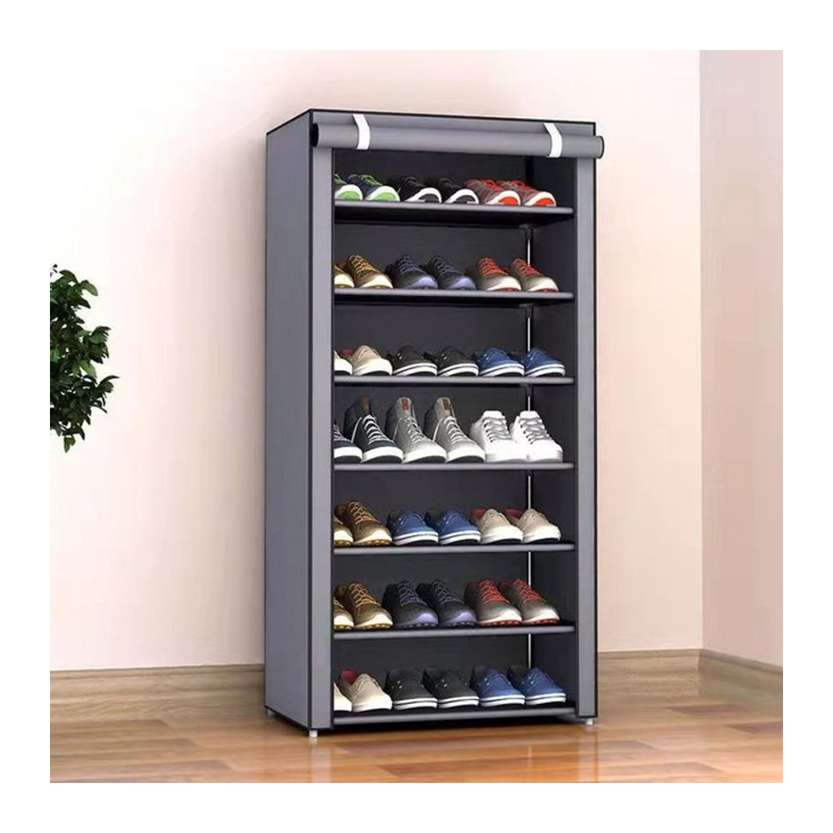 Platzsparender 8-lagiger Schuhschrank-Organizer aus Stoff in Grau mit staubdichtem Vliesstoff-Regal - Bild 1