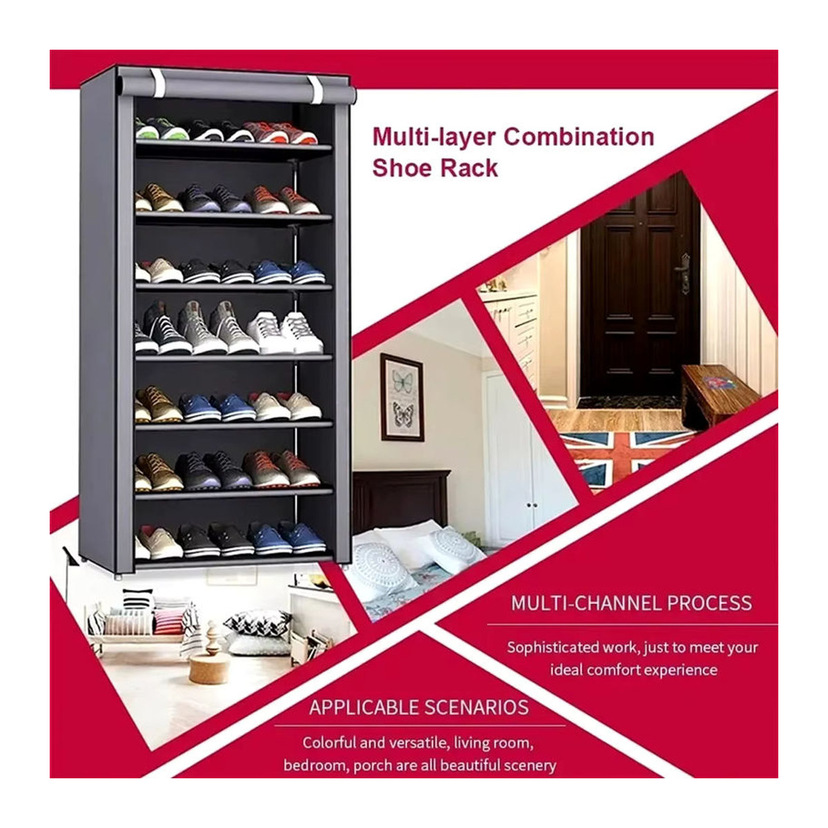 Platzsparender 8-lagiger Schuhschrank-Organizer aus Stoff in Grau mit staubdichtem Vliesstoff-Regal - Bild 3