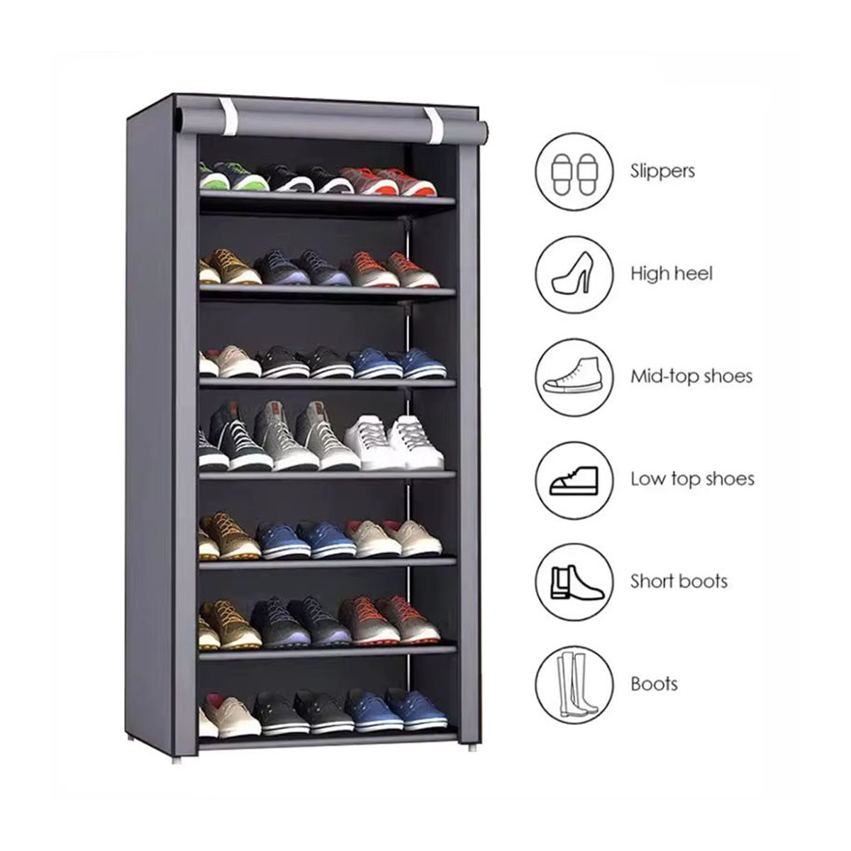 Platzsparender 8-lagiger Schuhschrank-Organizer aus Stoff in Grau mit staubdichtem Vliesstoff-Regal - Bild 4
