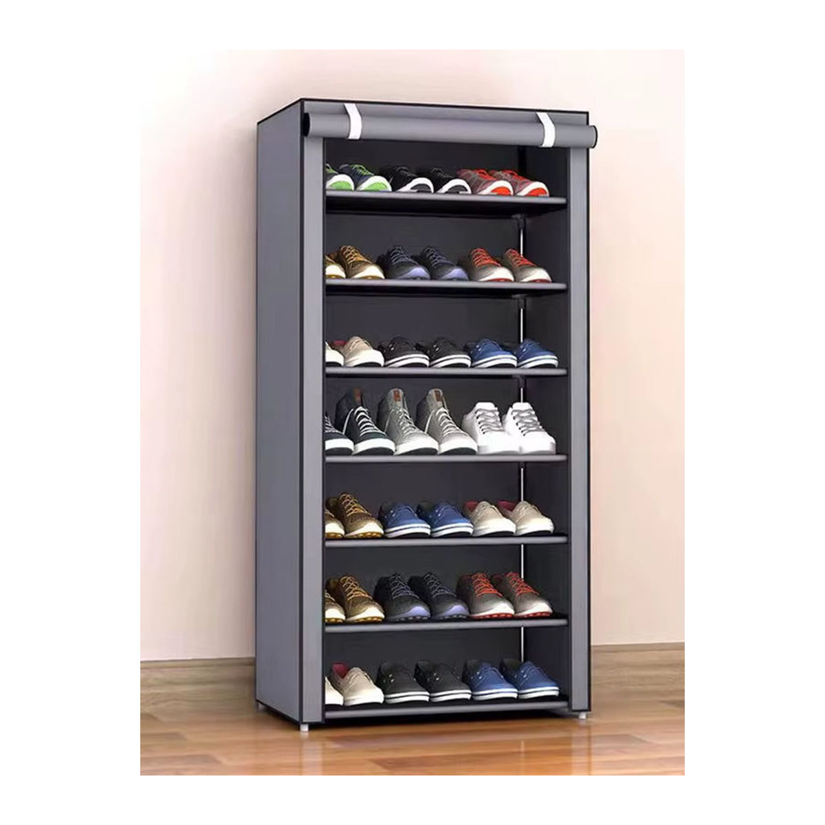 Platzsparender 8-lagiger Schuhschrank-Organizer aus Stoff in Grau mit staubdichtem Vliesstoff-Regal - Bild 5