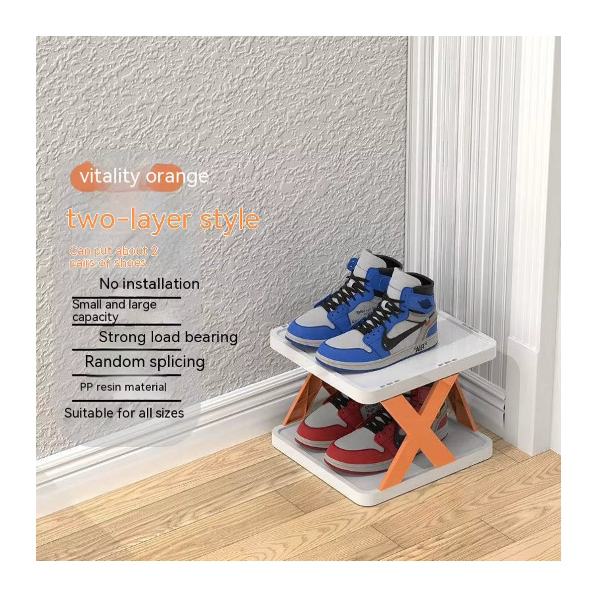 Platzsparendes mehrstöckiges Klapp-Schuhregal aus Kunststoff in Weiß oder Blau - Bild 2
