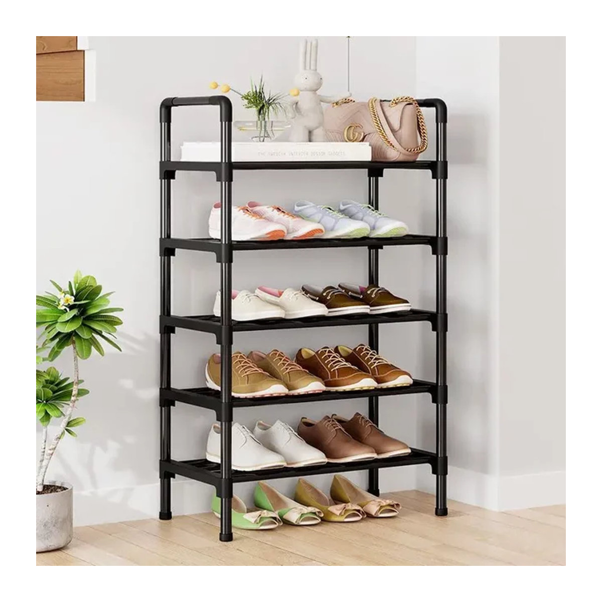 Platzsparendes Schuhregal aus Metall in Schwarz im minimalistischen Design - Bild 1