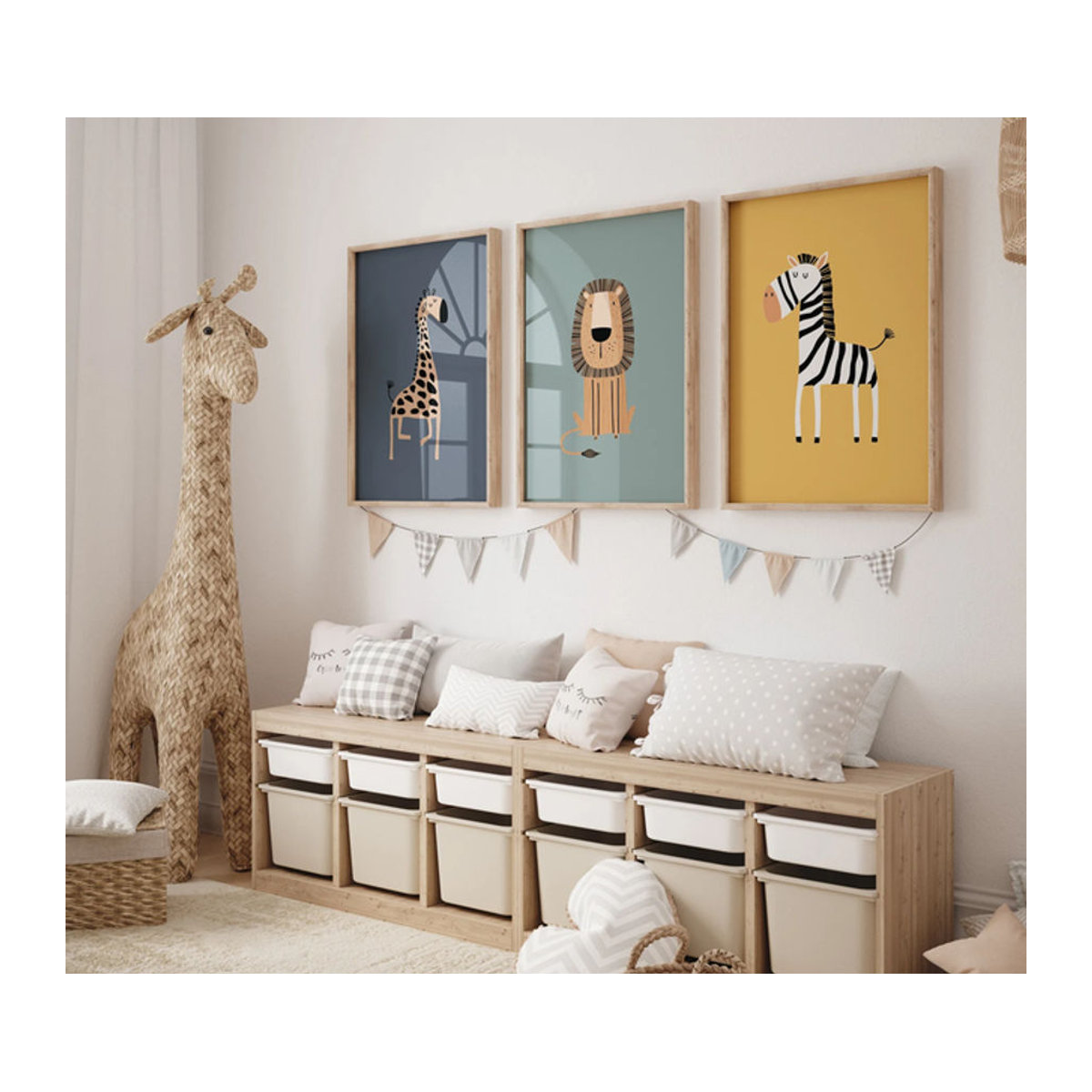 Playroo 3er-Set Safari Wandkunst für das Kinderzimmer mit bunten Dschungeltieren im Bohemian-Stil, mehrfarbig - Bild 1