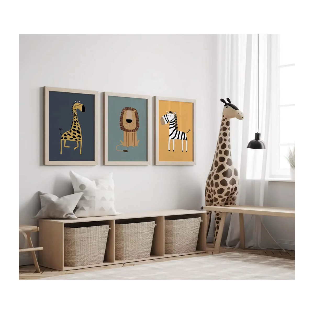 Playroo 3er-Set Safari Wandkunst für das Kinderzimmer mit bunten Dschungeltieren im Bohemian-Stil, mehrfarbig - Bild 3