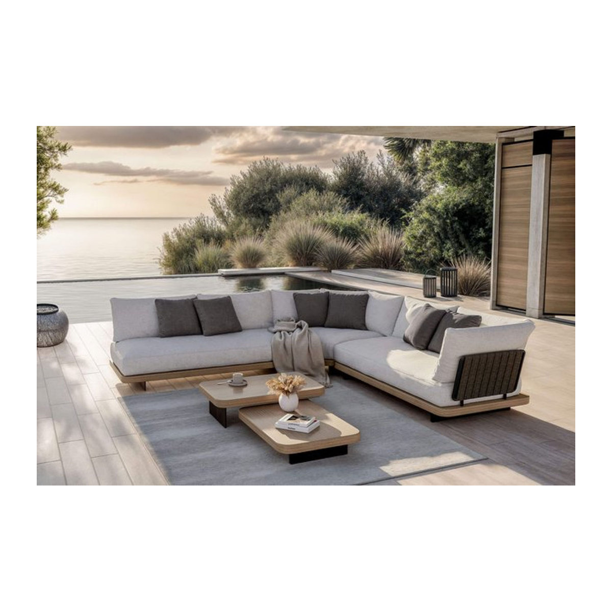 PLOSS Aurora M Gartenlounge Modern in Anthrazit und Silber aus Aluminium und Polyester mit Polstern - Bild 1