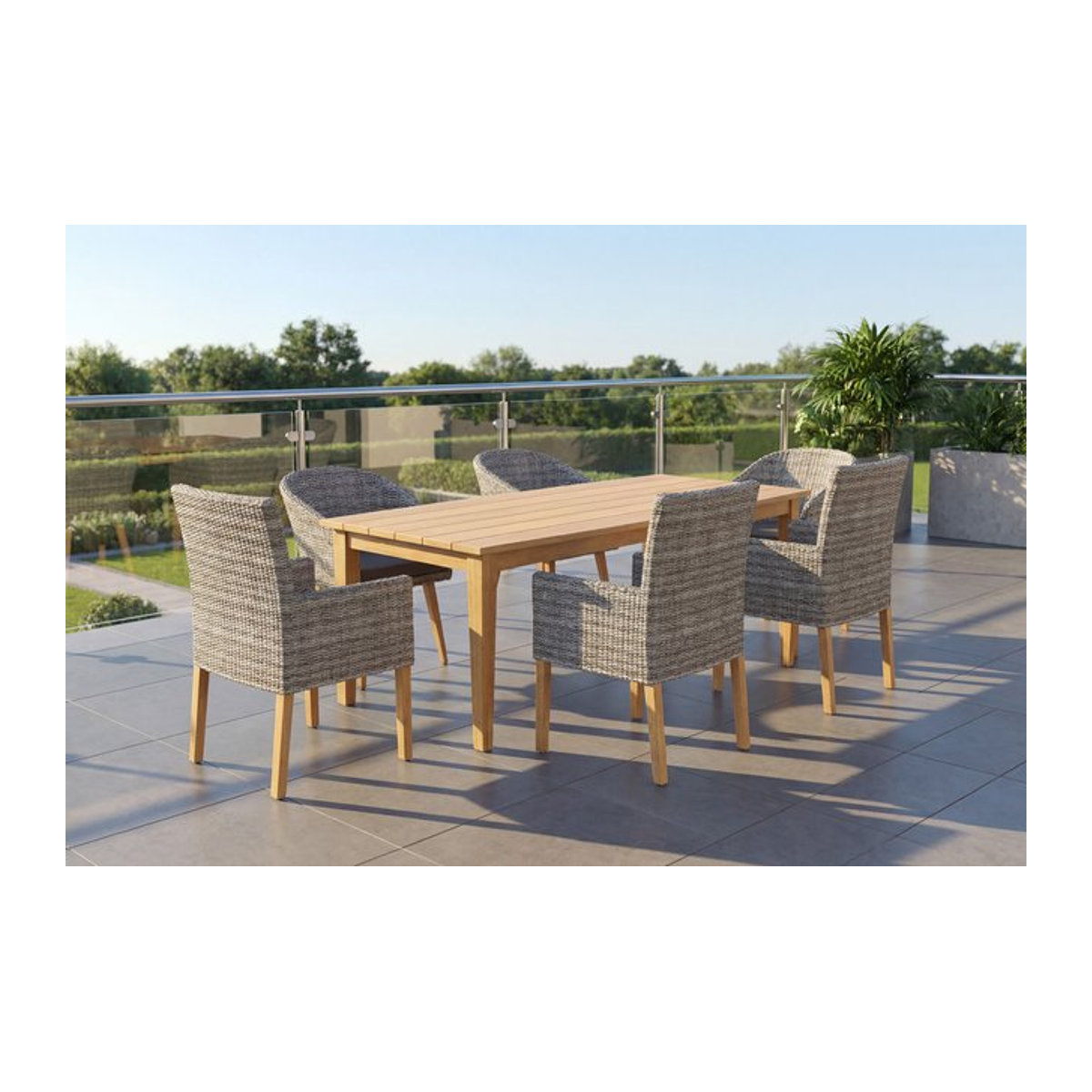 Ploss Garten-Essgruppe Borneo/Kota in Natur und Taupe Meliert, Gartenmöbel-Set aus Akazie, Aluminium und Polyrattan, B/T: 220 x 100 cm - Bild 1