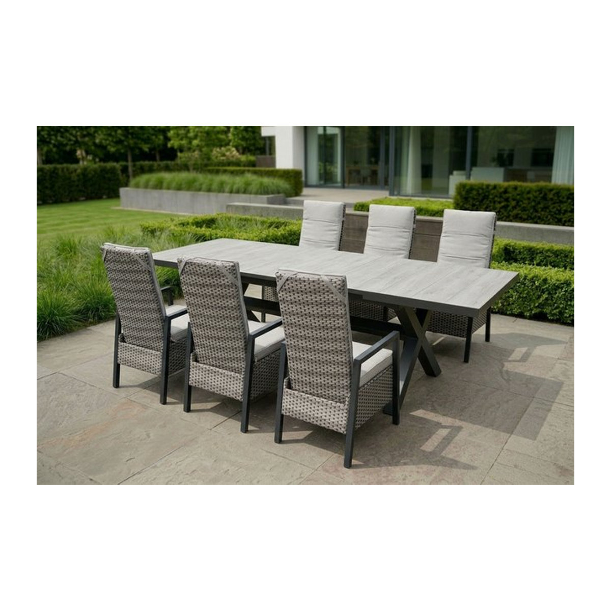 Ploss Garten-Essgruppe Louvra 2 in Anthrazit und Beige aus Polyrattan und Metall mit Tisch und 6 Sesseln - Bild 1