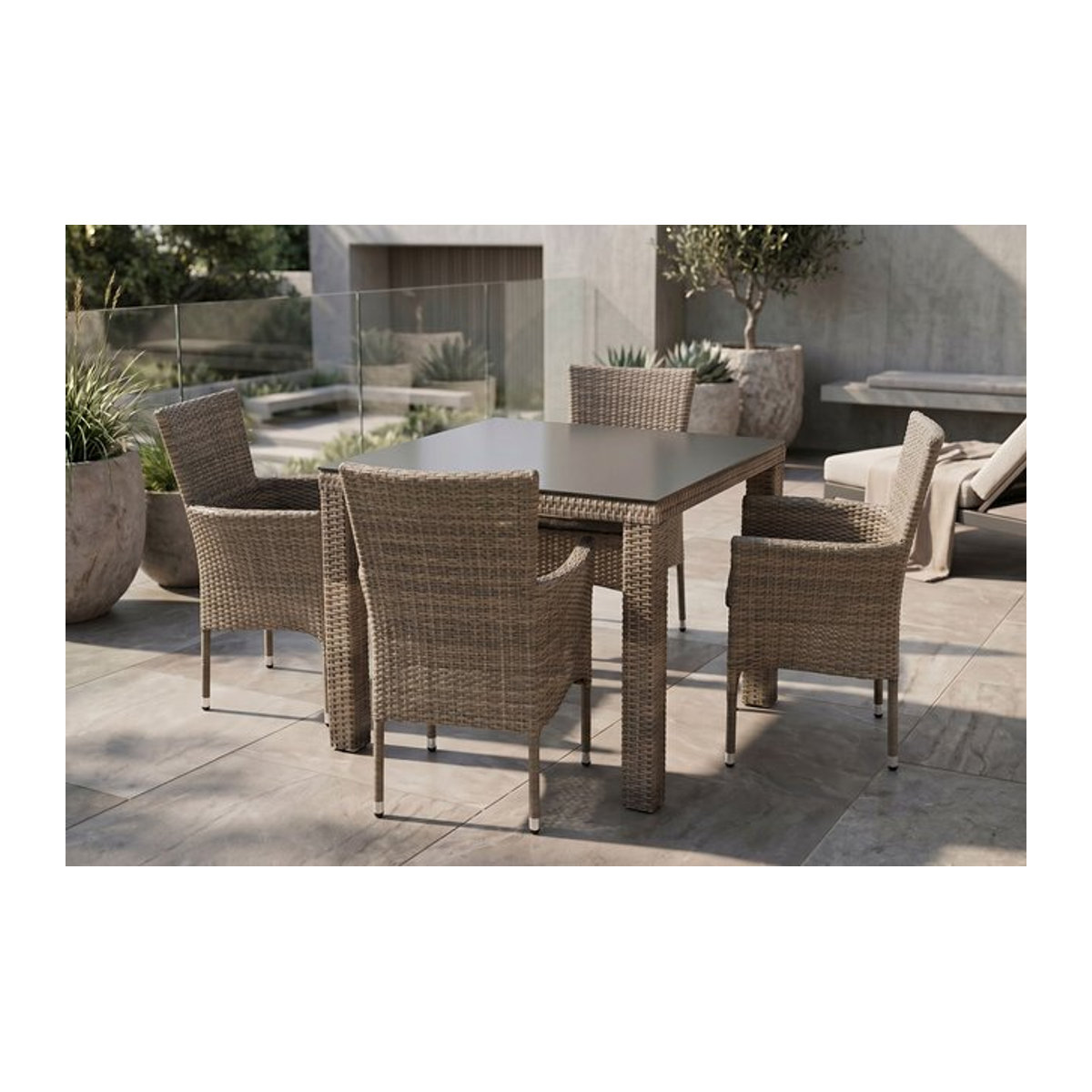 Ploss Gartenmöbel-Set aus Polyrattan in Beige mit Tisch und 4 Stühlen - Bild 1