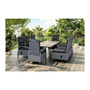 Ploss Gartenmöbel-Set aus Polyrattan und Aluminium mit 8 Sesseln, Anthrazit/Grau/Beige, Keramik-Elementen, Modern