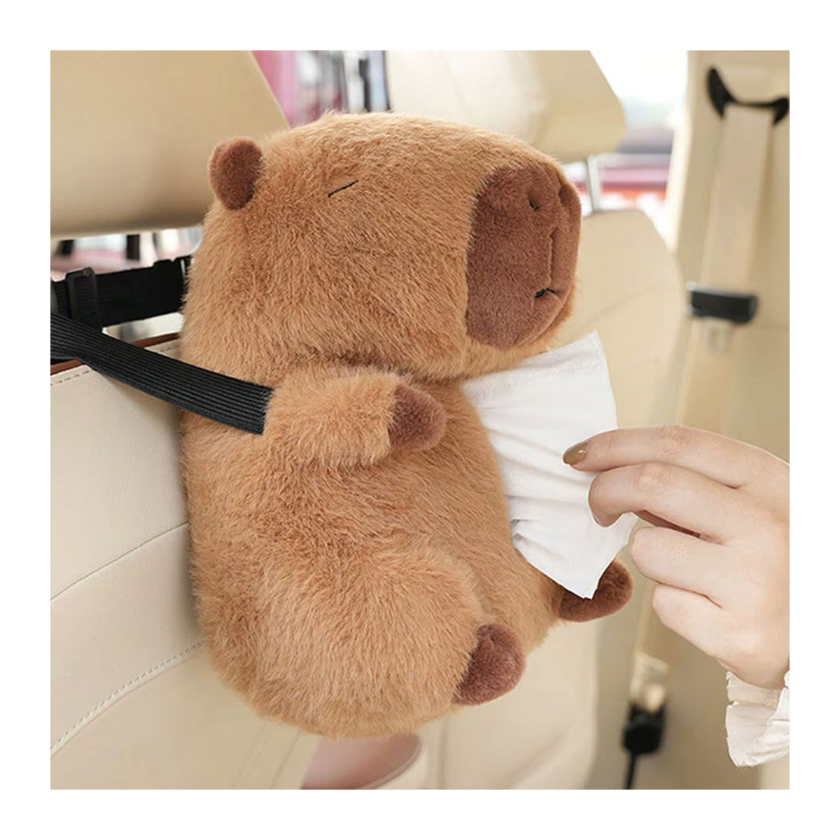 Plüsch Taschentuchbox Capybara Cartoon Organizer für die Auto-Armlehne in Braun - Bild 2