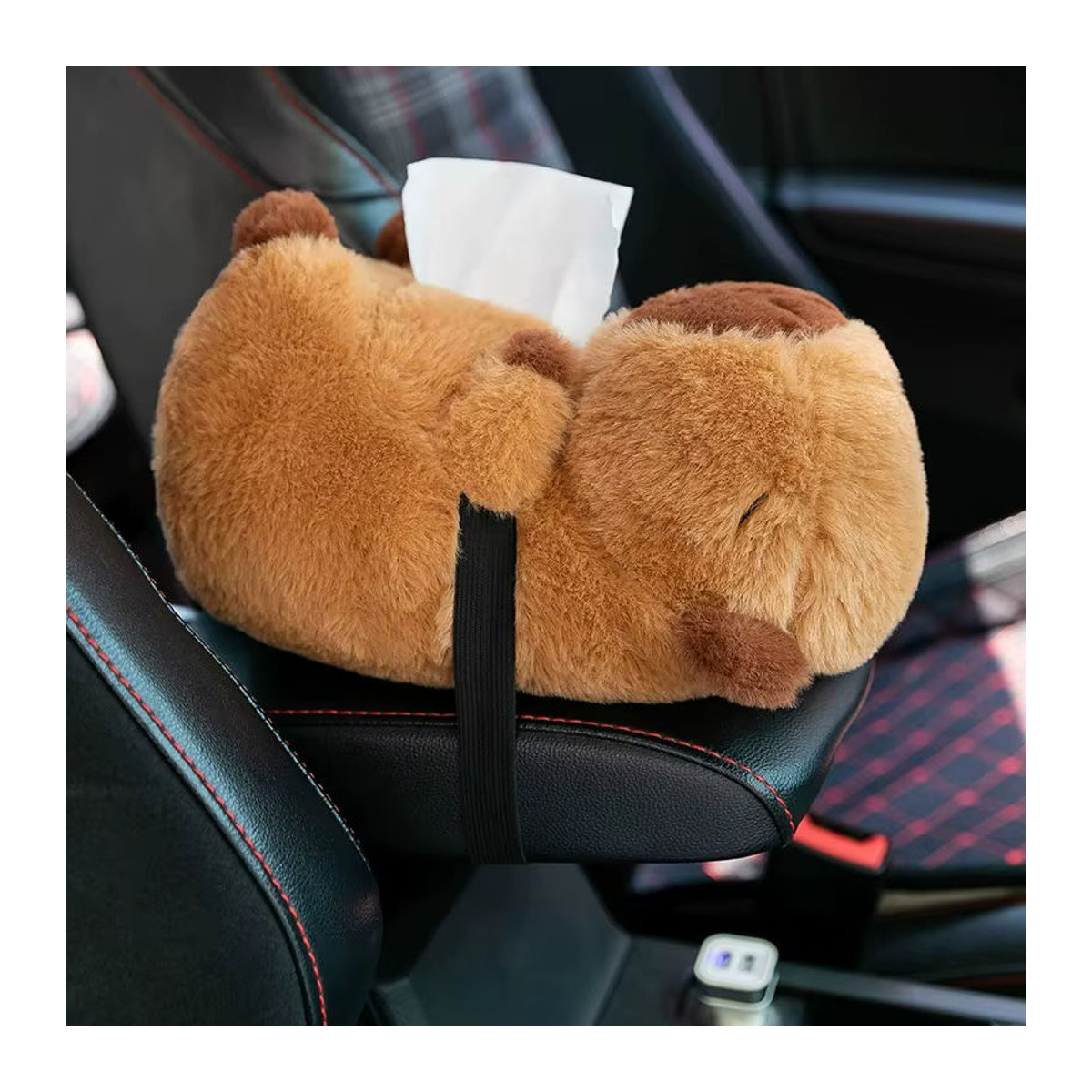 Plüsch Taschentuchbox Capybara Cartoon Organizer für die Auto-Armlehne in Braun - Bild 4
