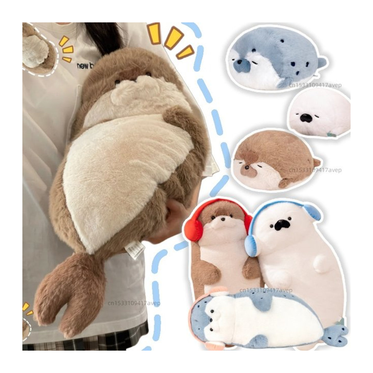Plüschkissen Meerotter im Cartoon-Design als rundes Kuschelkissen für Kinder - Bild 1
