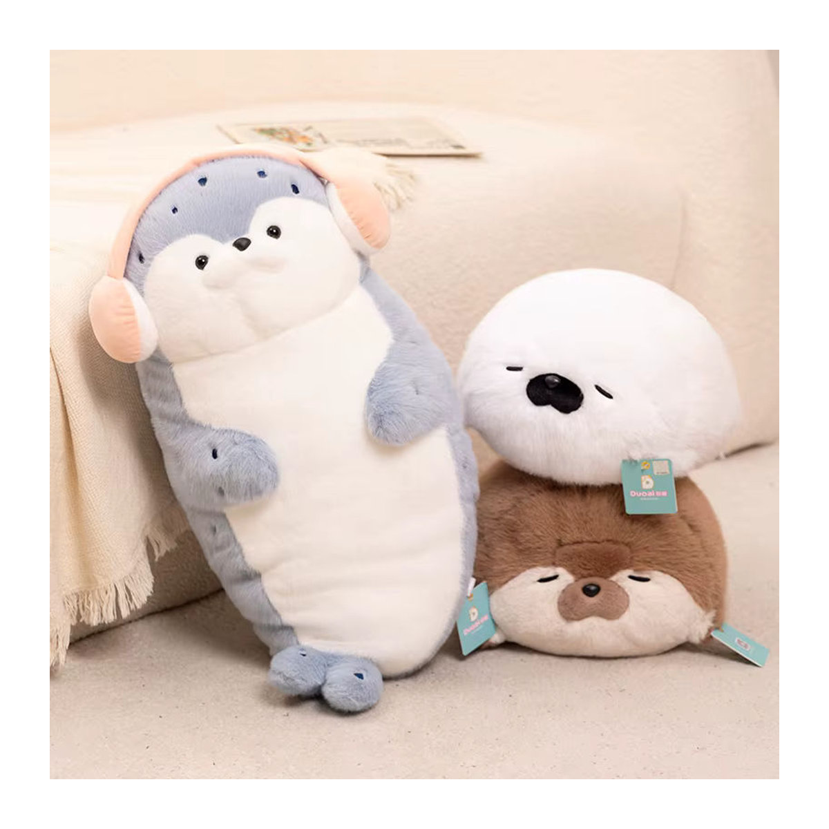 Plüschkissen Meerotter im Cartoon-Design als rundes Kuschelkissen für Kinder - Bild 5