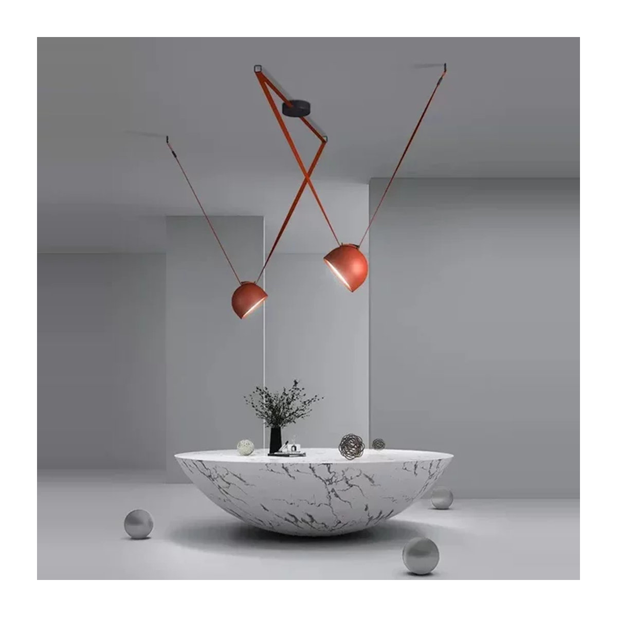 PLUSMINUS LED Pendelleuchte aus Leder in Schwarz und Orange Glanz Modern - Bild 1