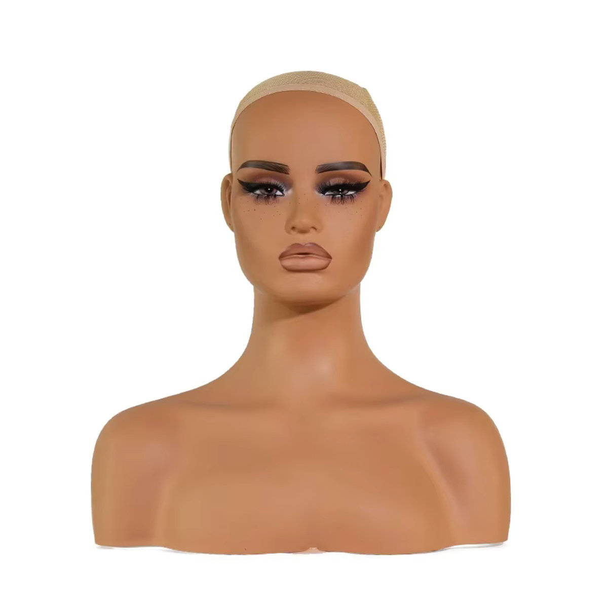 Plussign Perückenkopf Mannequin mit Stand und quadratischem Gesicht in Beige - Bild 6