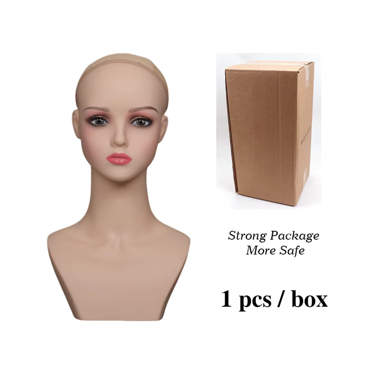 Plussign Schaufensterpuppen Kopf Beige mit realistischer weiblicher Optik und kleinen Lippen für Perücken-Display - Bild 2