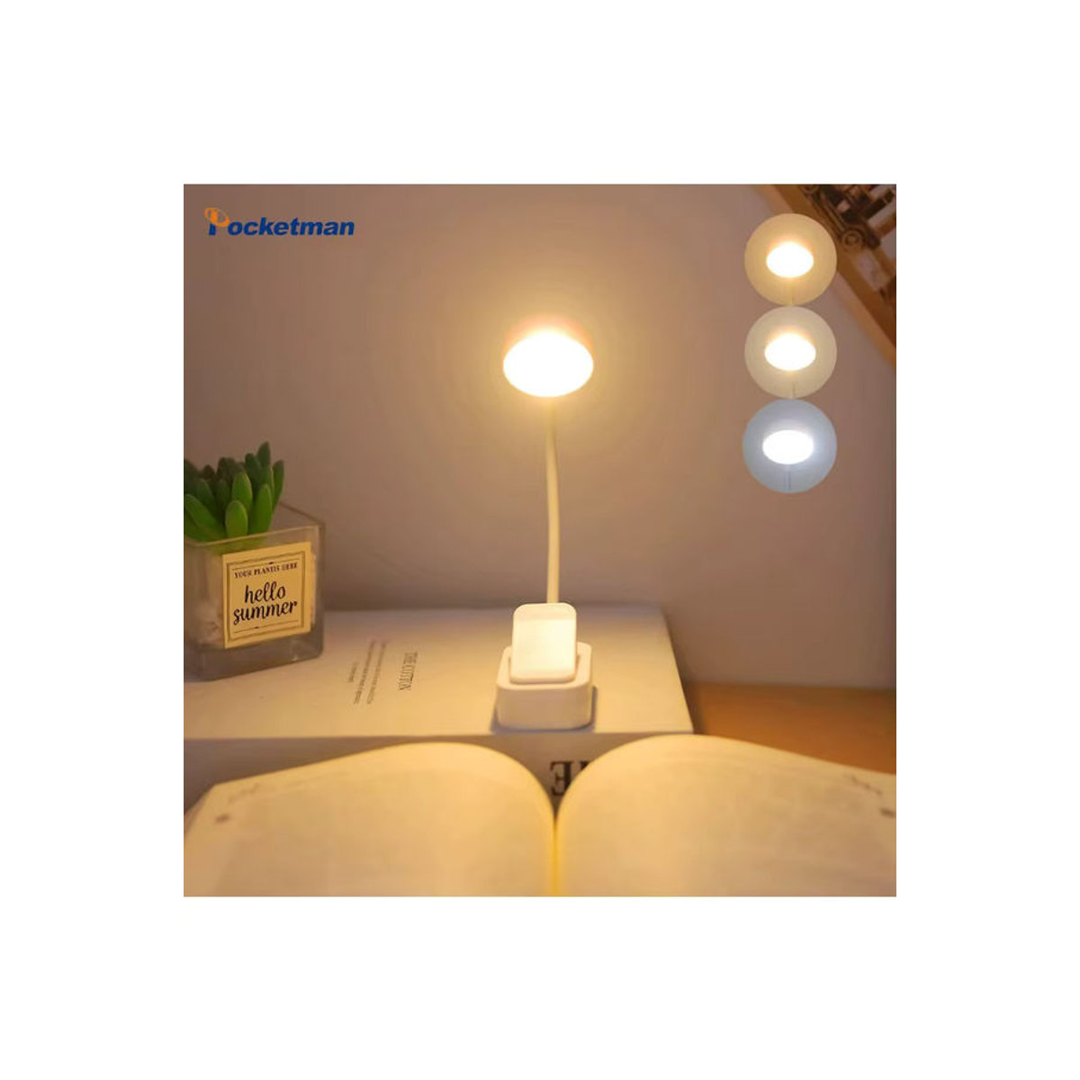 POCKETMAN Mini LED Buchlampe mit Clip und stufenloser Dimmung, USB wiederaufladbare Nachtlampe in 3 Lichtfarben - Bild 7