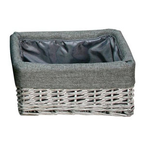 POCOline Aufbewahrungskorb aus Rattan und Textil in Grau, rechteckig, B/H/L: 18 x 24 x 12 cm