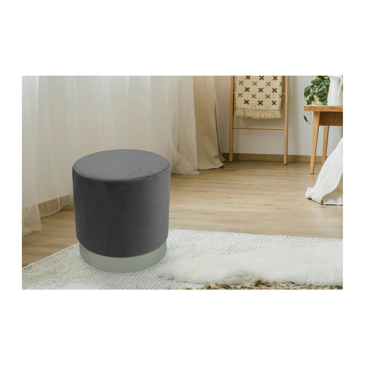 POCOline Barhocker aus Samt in Grau mit silbernem Metallgestell im minimalistischen Design - Bild 2