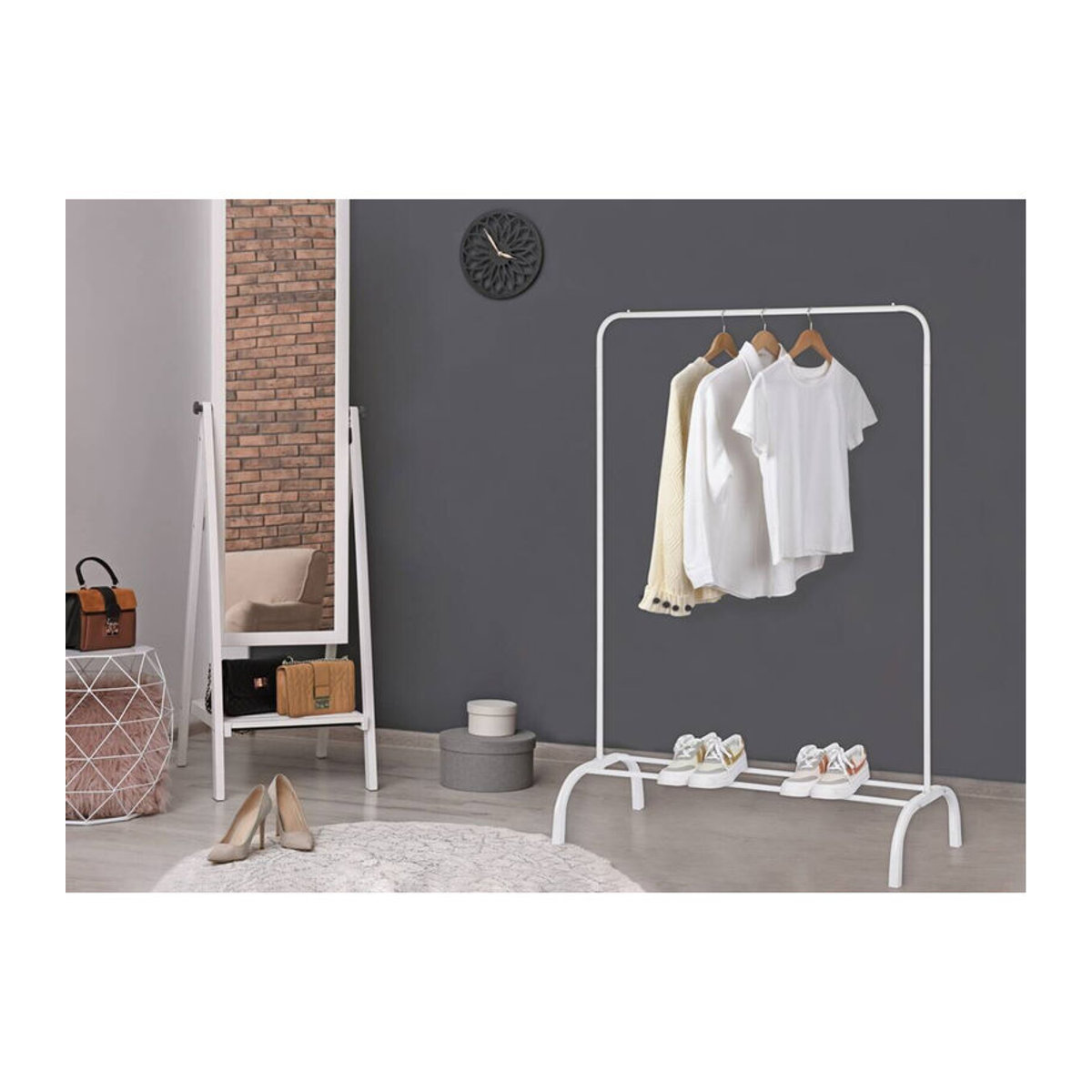 POCOline Garderobenständer aus Metall in Weiß, minimalistisches Design, B/H/L: 41 x 152 x 104 cm - Bild 2