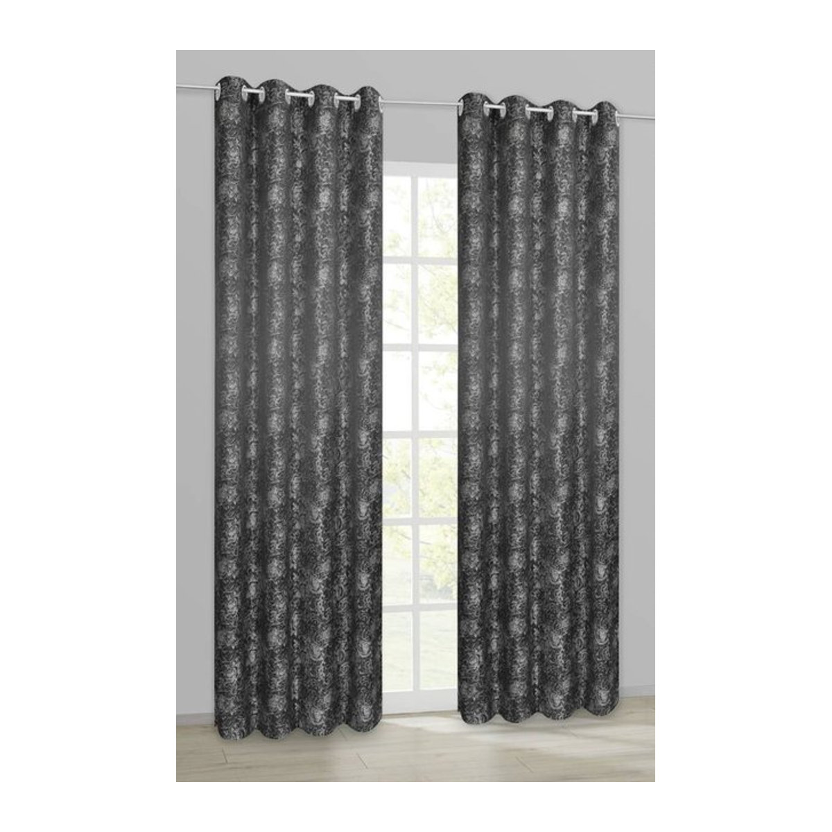 POCOline Ösenvorhang Roses in Schwarz mit Lichtfilterung und Verdunkelung, B: 140 cm, H: 245 cm - Bild 1