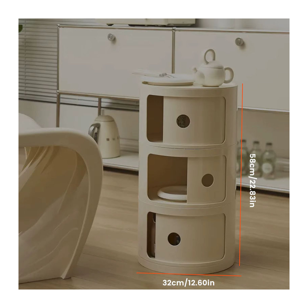 Podofo Runder Nachttisch in Beige aus Kunststoff im Skandinavischen Design - Bild 5
