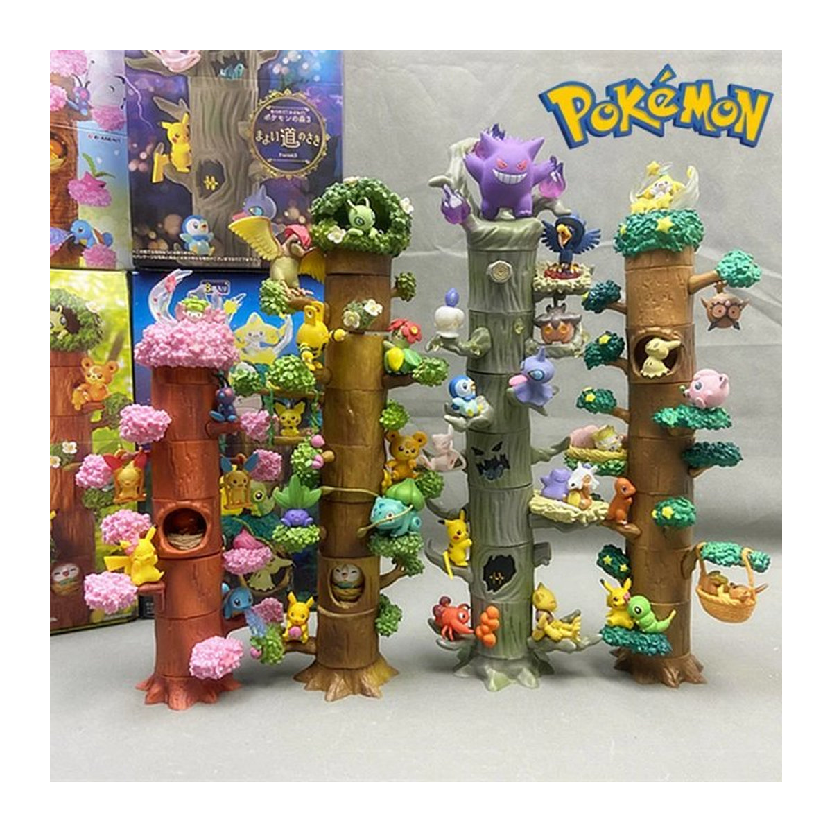 Pokemon Anime Figur Gengar und Pikachu als Baumstumpf Modell aus Kunstharz, mehrfarbig - Bild 1