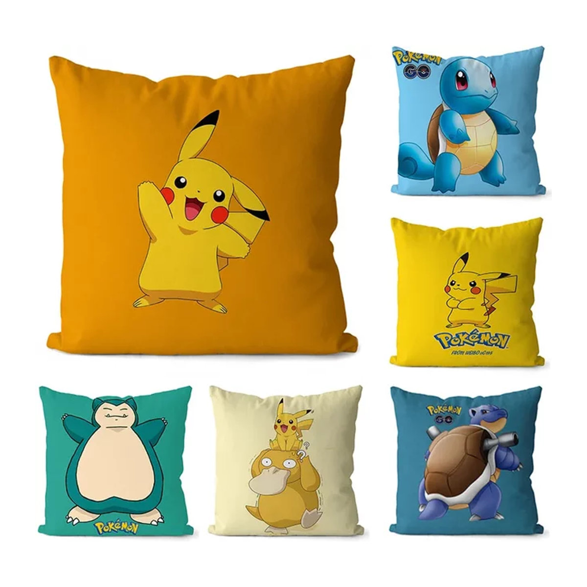 Pokemon Anime Kissenbezug mit Pikachu, Squirtle und Bulbasaur für Sofa oder Auto, B/B/H: 45 x 45 cm - Bild 1