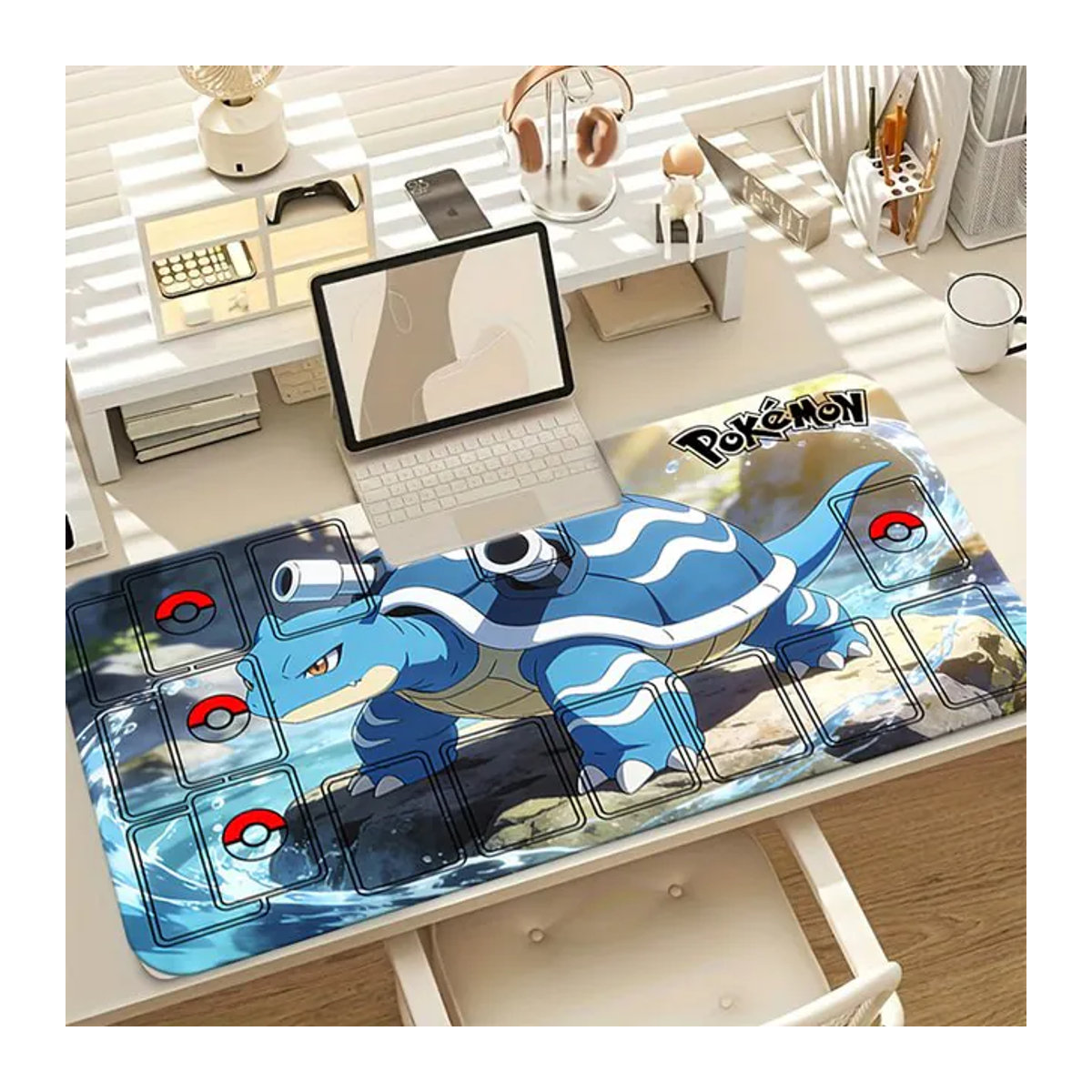 Pokemon Blastoise TCG Spielmatte Gaming-Mauspad mit Kartenzonen in Blau und Bunt aus Gummi - Bild 1