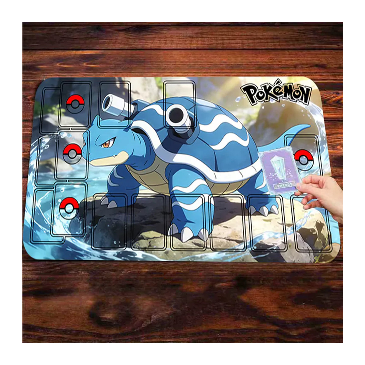 Pokemon Blastoise TCG Spielmatte Gaming-Mauspad mit Kartenzonen in Blau und Bunt aus Gummi - Bild 3