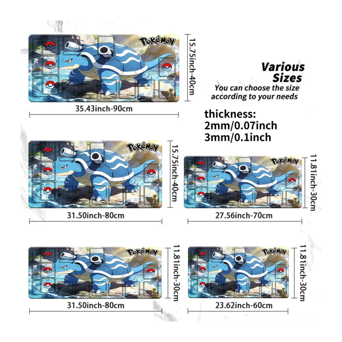 Pokemon Blastoise TCG Spielmatte Gaming-Mauspad mit Kartenzonen in Blau und Bunt aus Gummi - Bild 5