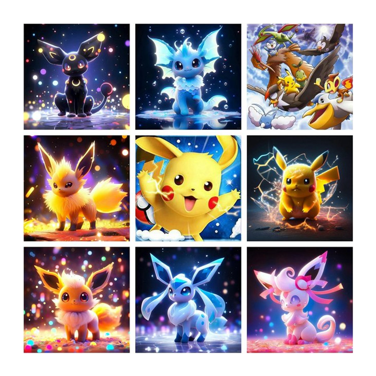 Pokemon DIY Diamantmalerei Set mit Pikachu und Eevee als Mosaik-Stickerei in Mehrfarbig und Rund mit Durchmesser: 30 cm - Bild 1