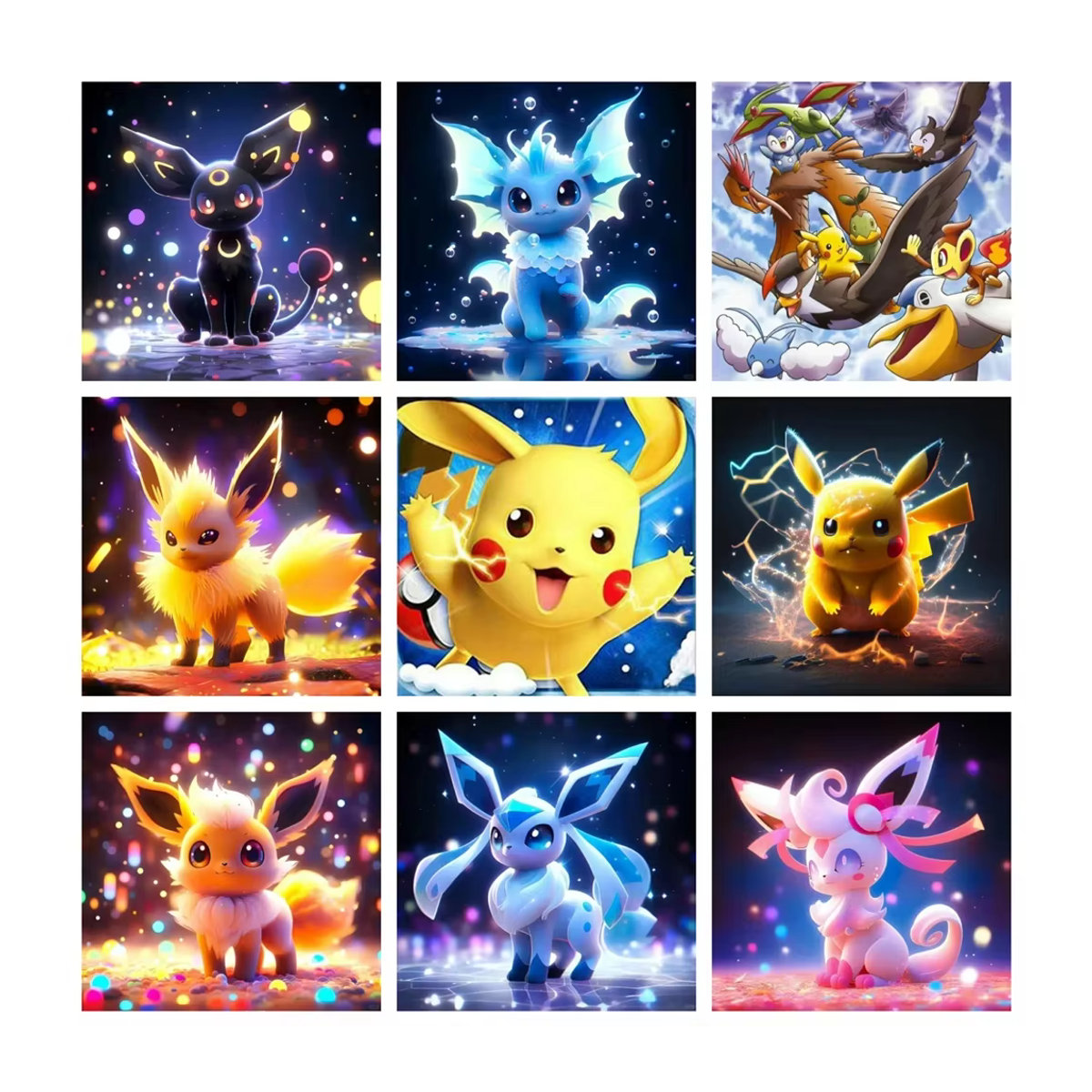 Pokemon DIY Diamantmalerei Set mit Pikachu und Eevee als Mosaik-Stickerei in Mehrfarbig und Rund mit Durchmesser: 30 cm - Bild 3