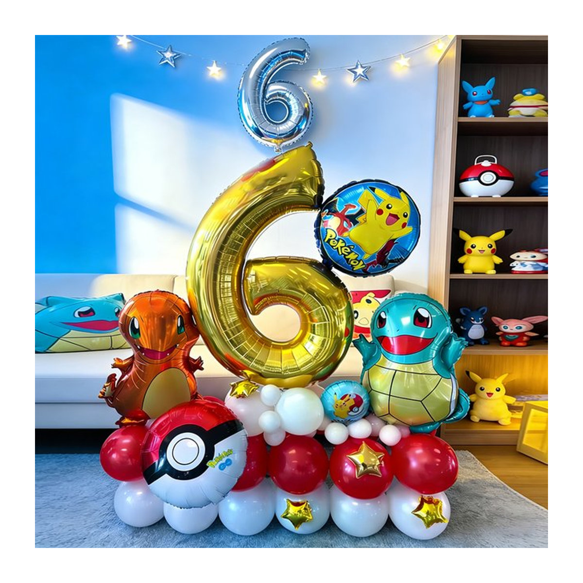 Pokemon Geburtstagsballon Dekoration Set von TAKARA TOMY mit 56 Stück mehrfarbigen Folienballons und Photo Booth Requisiten für Kinder - Bild 1