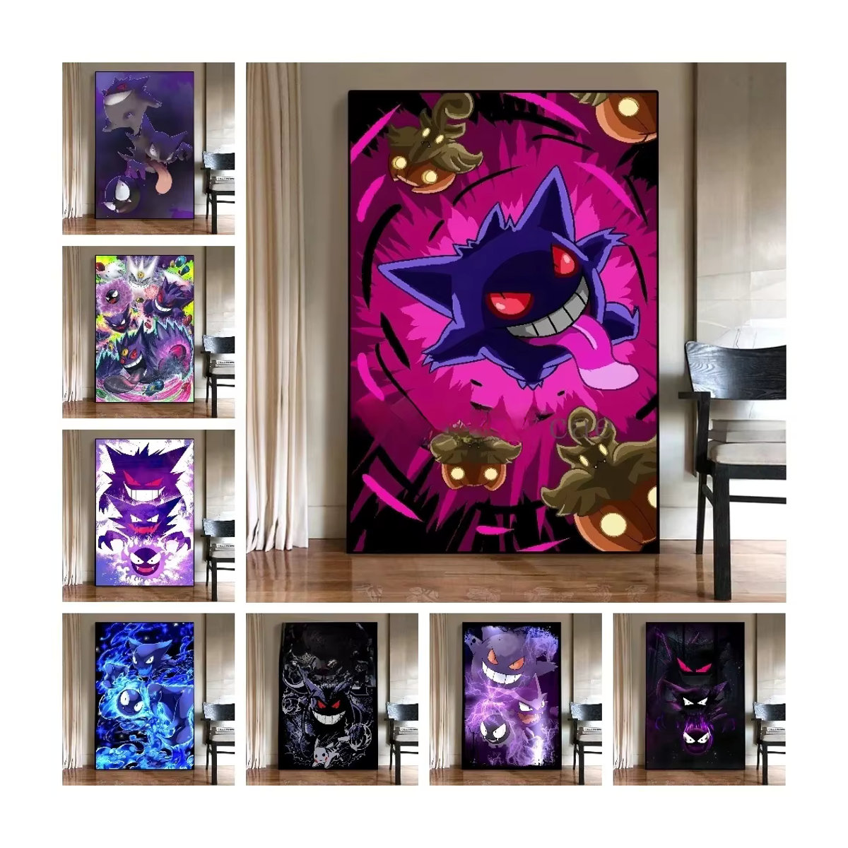 Pokemon Gengar Wandkunst Leinwand im Aquarell-Stil von TAKARA TOMY, lila, modernes Poster für Kinderzimmer und Dekoration - Bild 2