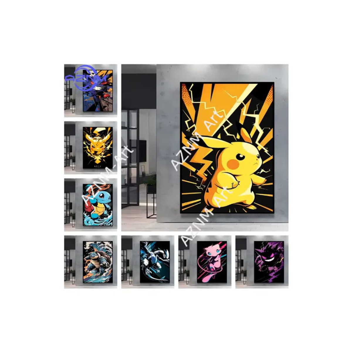 Pokemon Lovely Pikachu dekoratives Gemälde in Gelb, hochwertiger Druck für deine Wanddekoration im Hochformat - Bild 2