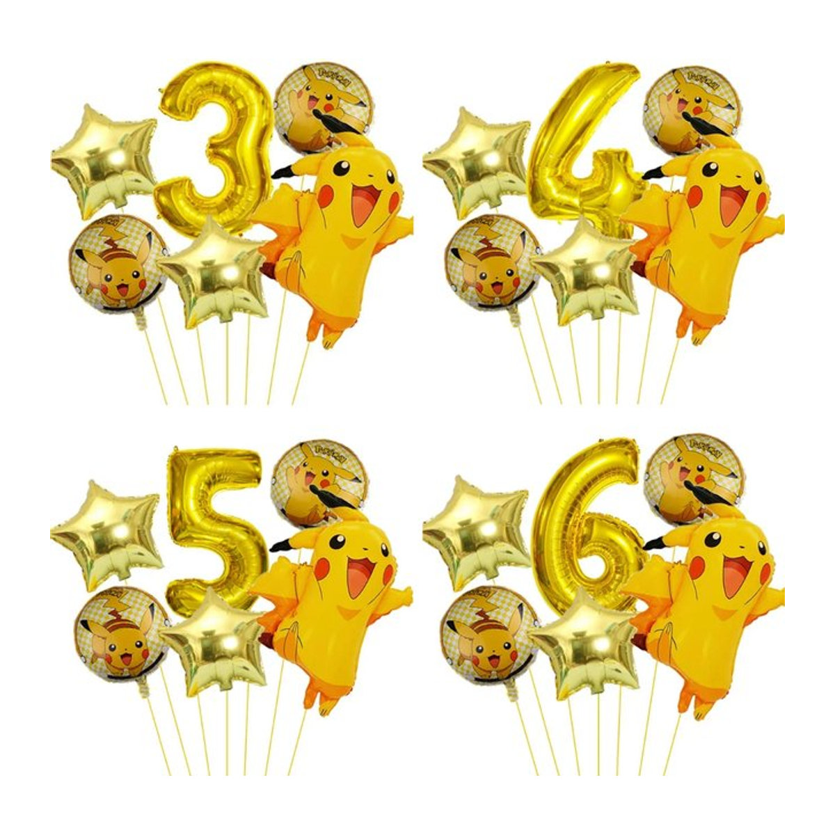 Pokemon Monster Set mit 6 Pikachu Aluminium-Folienballons in Gelb für Kinder Geburtstagsdekoration - Bild 1