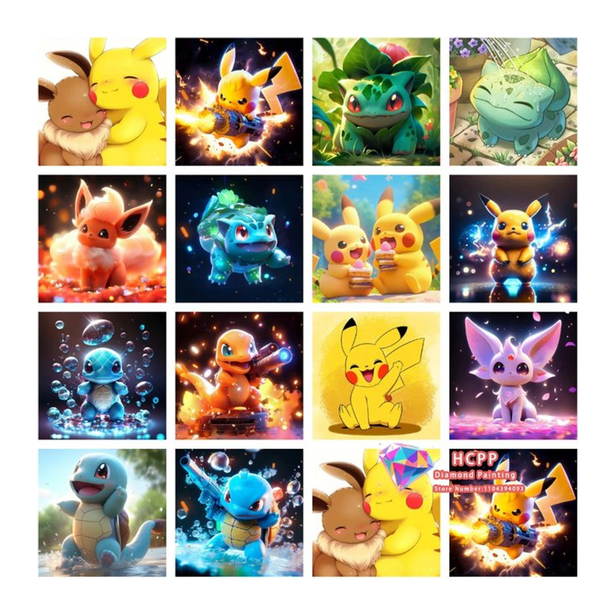 Pokémon Pikachu Eevee Diamant-Malset mit 5D DIY Kreuzstich in Rundform, mehrfarbig - Bild 1