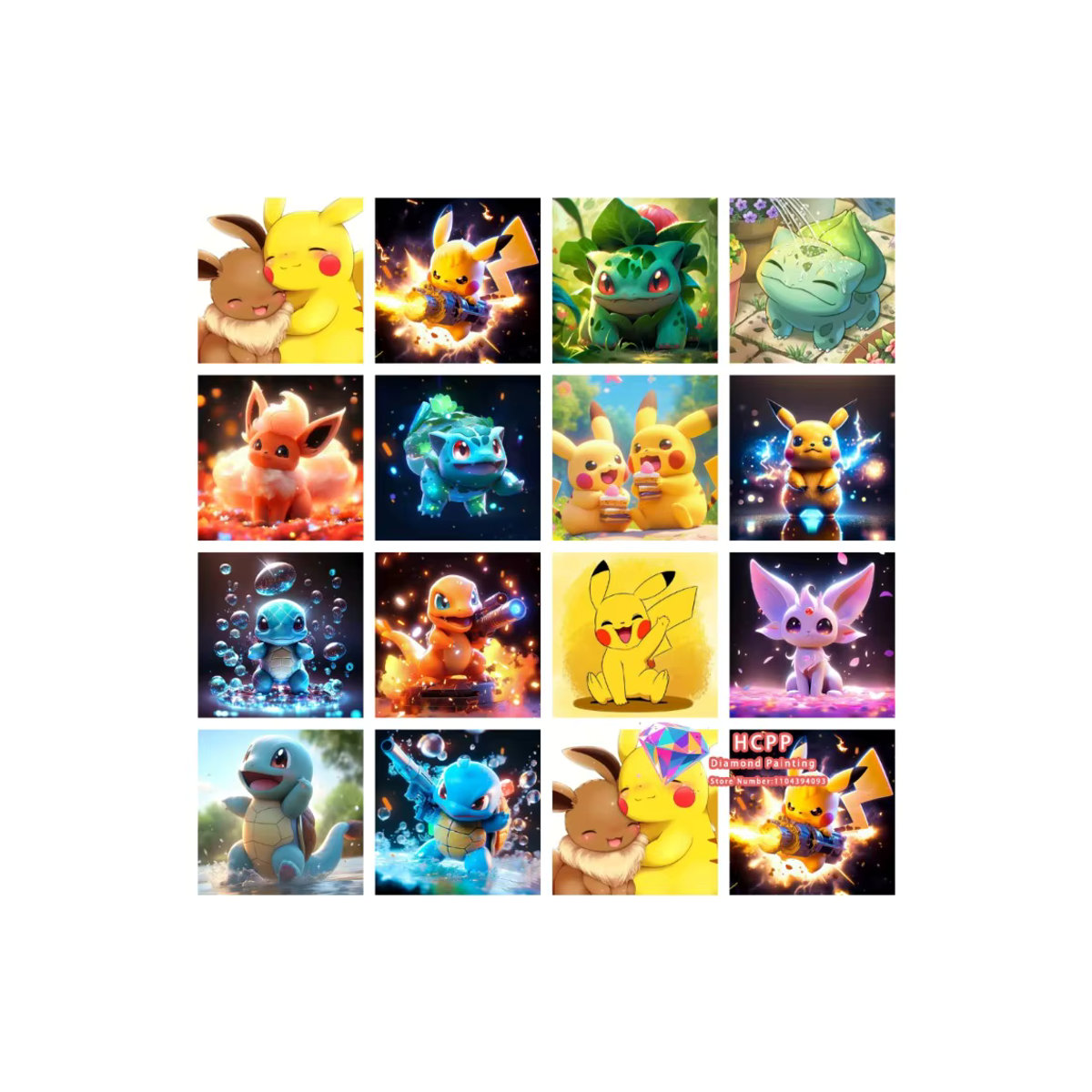 Pokémon Pikachu Eevee Diamant-Malset mit 5D DIY Kreuzstich in Rundform, mehrfarbig - Bild 2