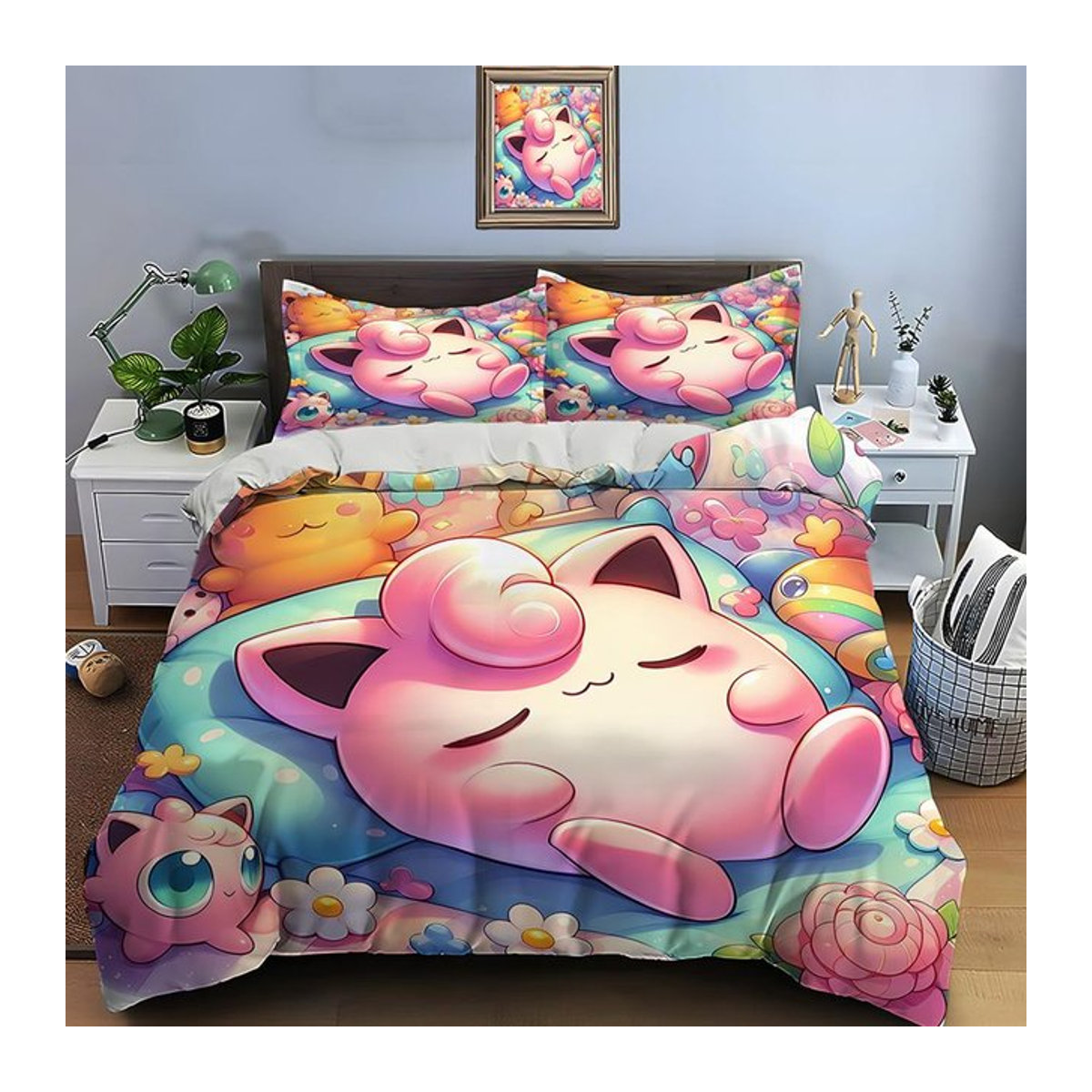 Pokemon Pummeluff Bettwäsche-Set mit Bettbezug und 2 Kissenbezügen, mehrfarbig, B/H: 135 x 200 cm - Bild 1