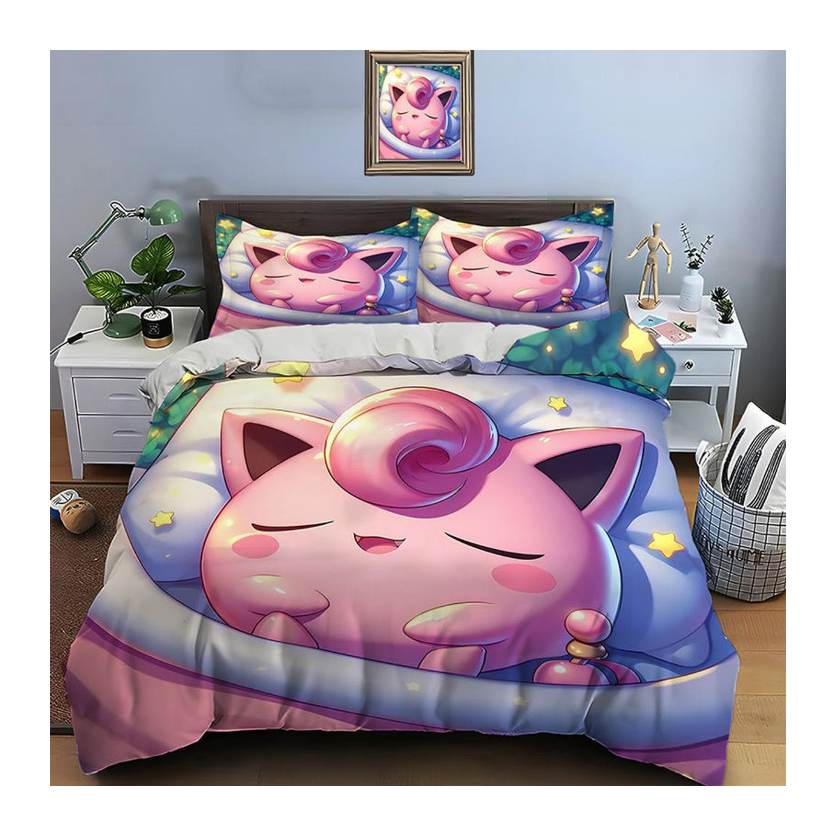 Pokemon Pummeluff Bettwäsche-Set mit Bettbezug und 2 Kissenbezügen, mehrfarbig, B/H: 135 x 200 cm - Bild 2