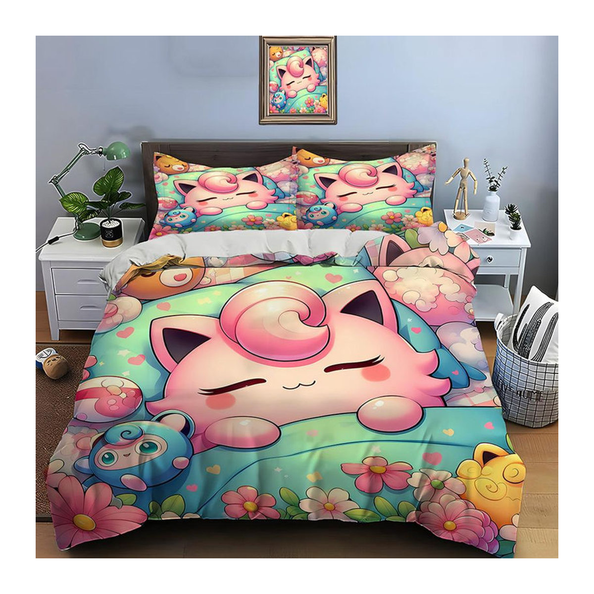 Pokemon Pummeluff Bettwäsche-Set mit Bettbezug und 2 Kissenbezügen, mehrfarbig, B/H: 135 x 200 cm - Bild 3