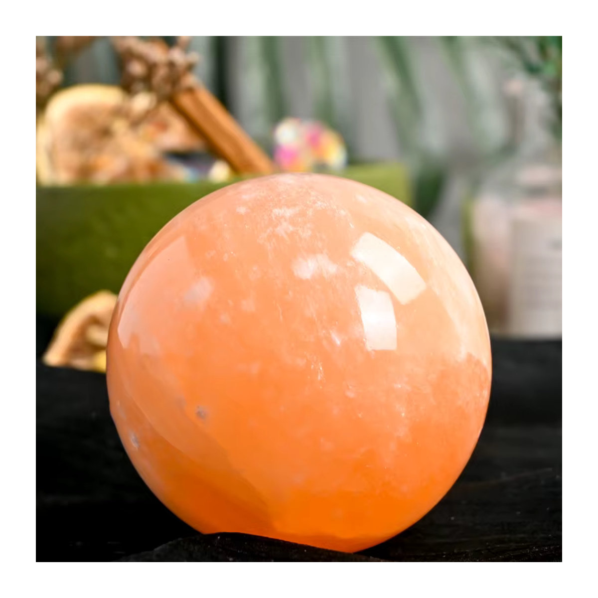 Polierte orangefarbene Selenit-Steinkugel als dekorativer Kristall für deine Sammlung - Bild 4